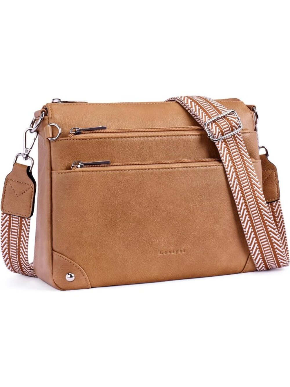Women's Camel Brown RFID Vegan Leather Medium Purse Imported Crossbody Bag